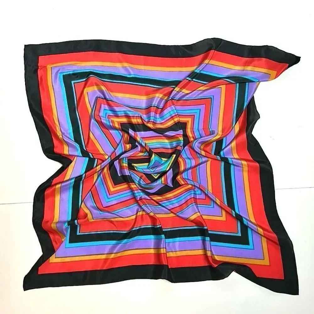 Baar & Beards Silk Square Scarf Colorful Striped Hand Rolled 30x30”